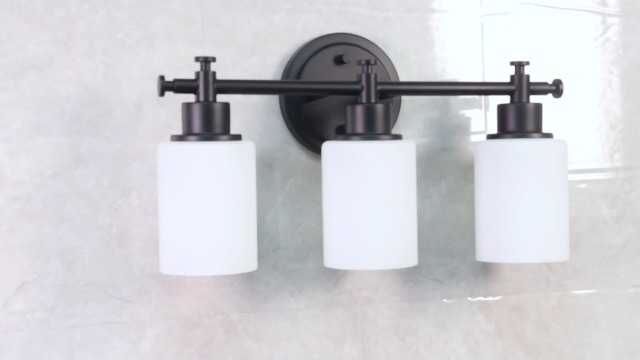 Image of 3-Light Black Bathroom Light Fixtures, Modern Vanity Lights Over Mirror, Bathroom Wall Sconces with White Glass Shade, E26 Socket, 15.75 inch Compact Vanity Light Fixtures