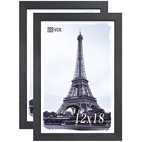 VCK 12x18 Poster Frame, Black Wood Picture Frames for Wall Display, 2 Pack