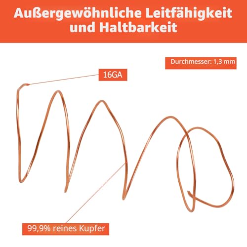 EAEVKPI Elektrokultur Gardening Kupferdraht 20m 99,9% blanker Kupferdraht, 16 Gauge für Garten, Pflanzen und Gemüseanbau