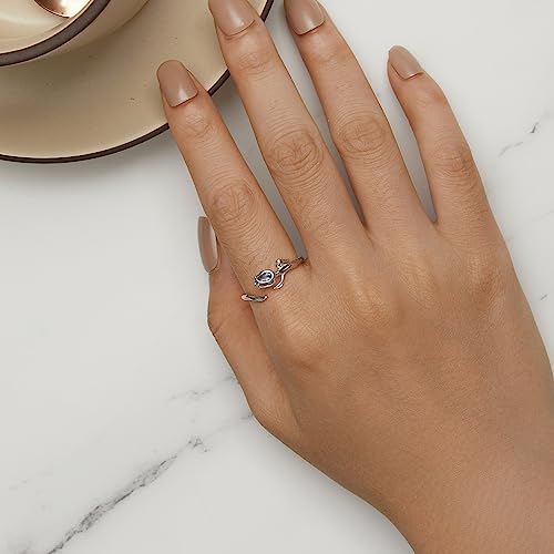 Dainty Tulip Sterling Silver Ring for Women Blue Crystal CZ Flower Open Statement Ring Wrap Finger Band Engagement Promise Rings Eternity Rings3