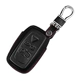 M.JVisun Leather Key Fob Case For Men Women Genuine Leather Key Fob Cover For Land Rover Range Rover Sport Discovery 4, Car Remote Key Pouch Bag Key Rings Key Chain Keychain Holder Metal Hook - Black
