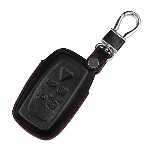 M.JVisun Men Women Genuine Leather Key Fob Cover For Land Rover Discovery 4 LR4 For Range Rover Evoque For Range Rover Sport Car Remote Key Case Pouch With Key Ring Keychain - Black