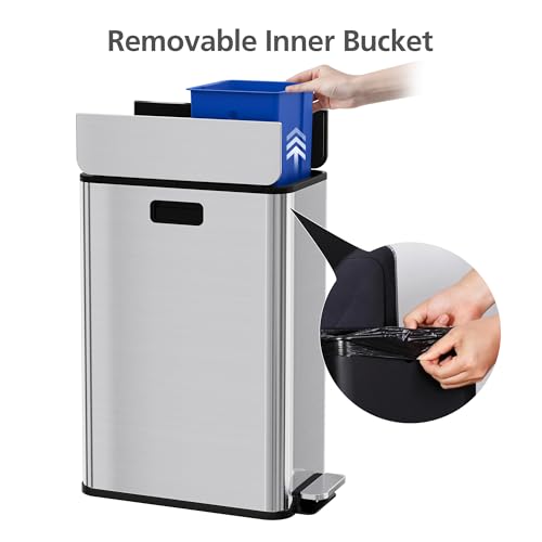 Bote de basura dual 2 x 7.4 gal tubo acero inoxidable miniatura 7