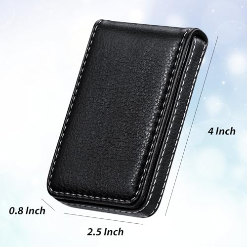Image of Outus 2 Pieces Business Card Holder, PU Leather Business Card Case Pocket Wallet with Magnetic Shut for Christmas Gift Men Women(Black, Blue,Classic)
