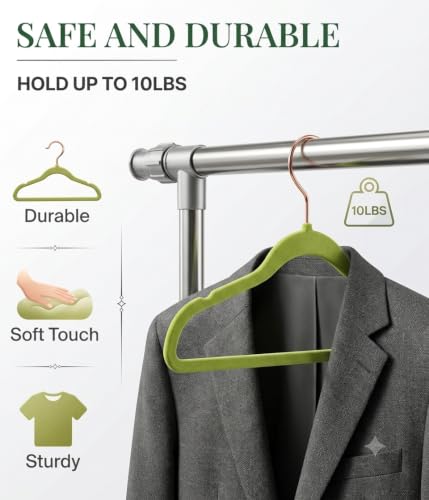 Image of 6 -Pcs Green Kids Velvet Hangers Premium 14-Inch Children's for Closet, Ultra-Thin and Cute, Non-Slip Felt Design, Small for Kids' Clothes.