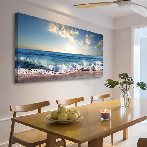 Tableau sur toile coucher de soleil AEFOUU déco océan 20x45cm
