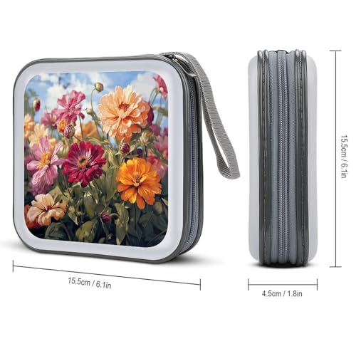 Rangement CD portable pour voiture et maison, étui rigide 40 DVD fleur d'été
