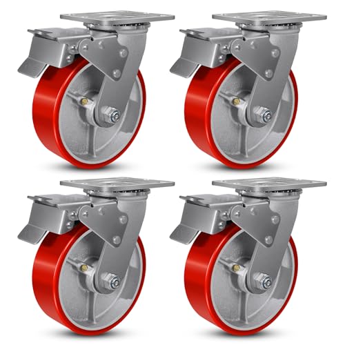 Caster Wheels, 6" Heavy Duty Industrial Casters Set of 4 Wheels for Cart (4 Total Lock Brake)