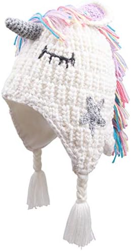 ERISO Baby Girls Winter Hat Fleece Lined Warm Knit Beanie Kids Cap with Earflap (S / 1-3 Years, White)
