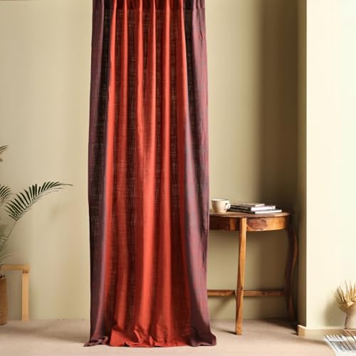 Image of Peepul Tree Solid Woven Cotton Door Curtain in Brick Red | 7 ft | Pack of 1 | Woven in Pure Cotton | Back Loop | 60% Light Blocking | Semi Blackout | Fine Breathable Drapes | Chintz Collection