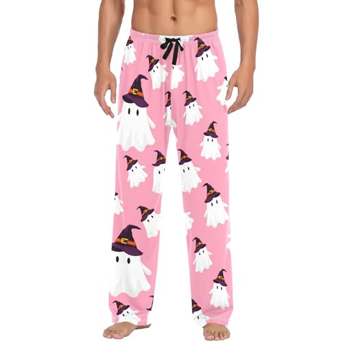 White Spirits Pattern Men's Cotton Pajama Pants with Pockets and Drawstring Comfortable and Stylish,S2