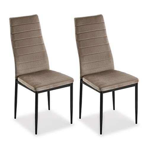 Mimma 21940014 Set de Dos sillas de Comedor de Terciopelo Valentina, Hierro, Beige, 96 x 53 x 43 cm