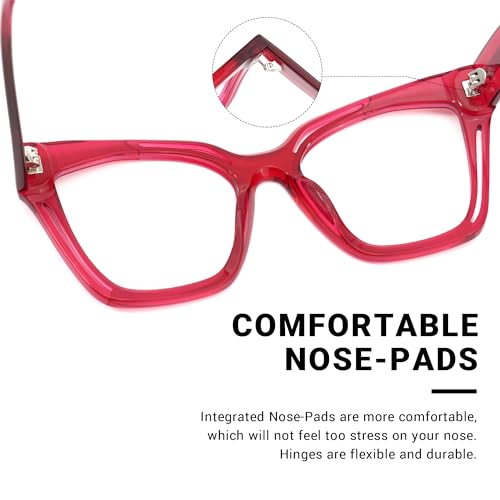 Image of Zeelool Vintage Cat Eye Glasses Frame for Women with Non-prescription Clear Lens Domena ZJGA814740-01 Red