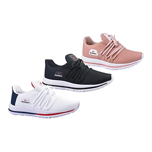 Kit 3 Pares Tênis De Caminhada Corrida Runway Soft Feminino Tamanho:37;Cor:Branco e Preto e Nude