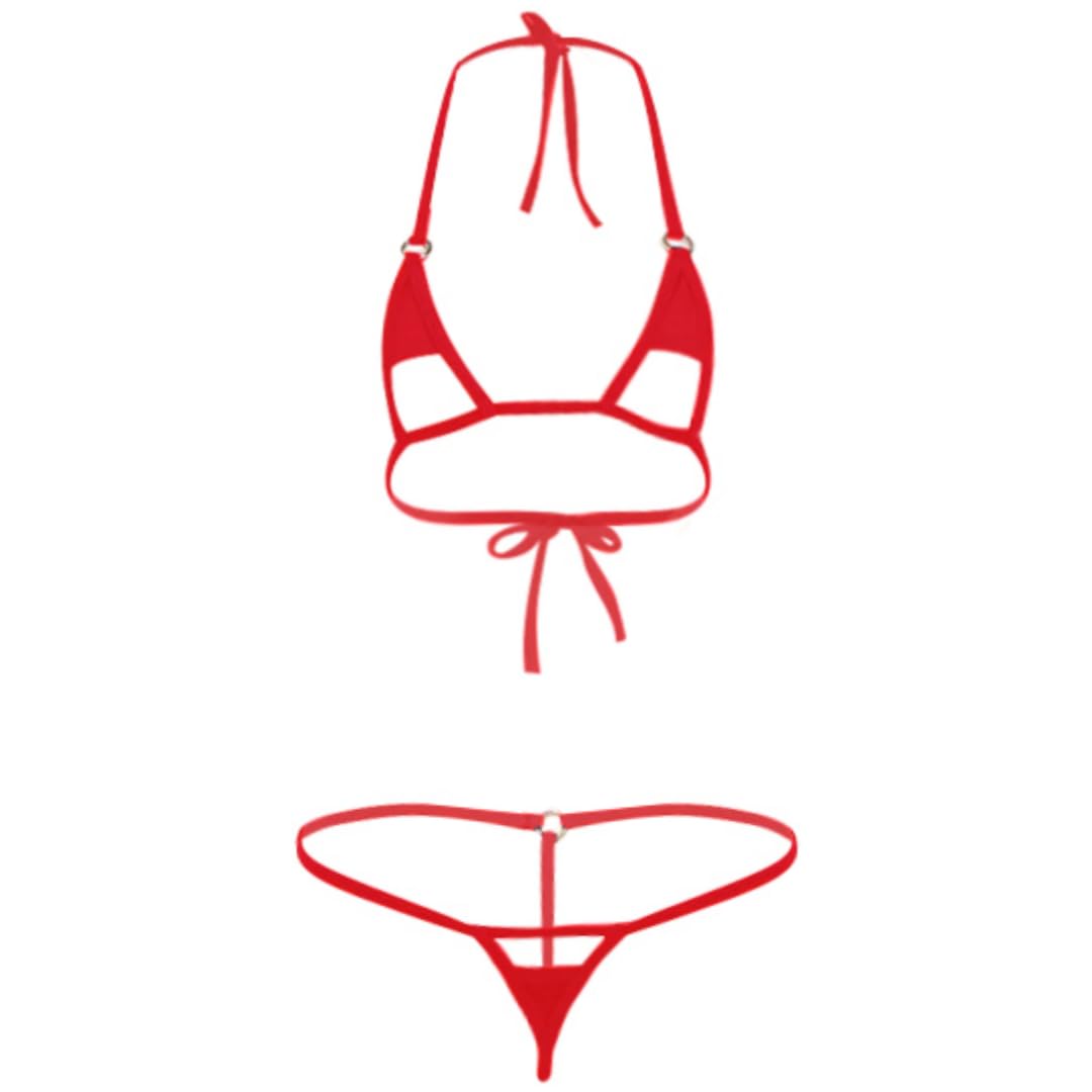 Damskie bikini Set Extreme Micro Monokini 2 sztuki Halterneck strój kąpielowy stroje kąpielowe mały biustonosz przesuwany Top String stringi strój kąpielowy na letni basen na plaży