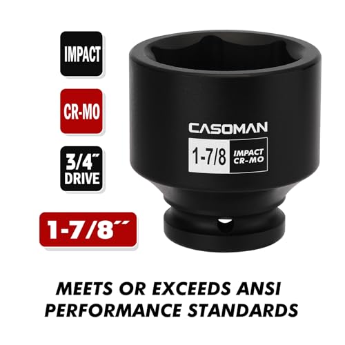 Image of CASOMAN 3 /4 inch Drive 6 Point SAE Impact Socket-1-7 /8 inch, Shallow, Heat-Treated, CR-MO, Axle Nut Socket for Easy Removal of Axle Shaft Nuts (1-7 /8 inch)