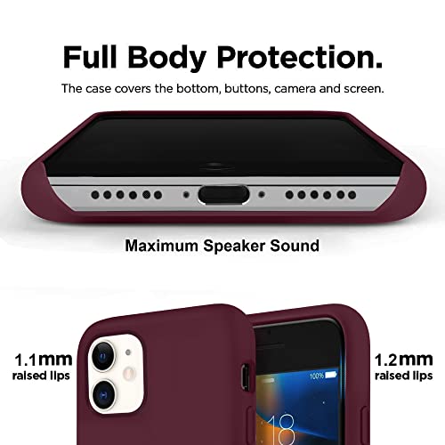 Image of VONZEE Microfiber Logo Cut Compatible for iPhone 11 Case Liquid Silicone Cases Non-Slip Full Body 4 Layer Protectives Shockproof Back with High Raised Camera Lips Wine red