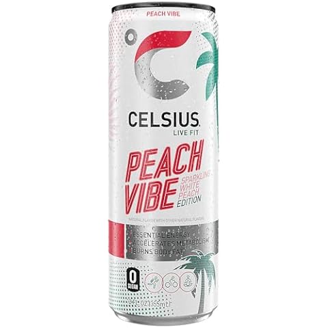 CELSIUS Sparkling Peach Vibe, Functional Essential Energy Drink 12 Fl Oz (Pack of 4) Cover