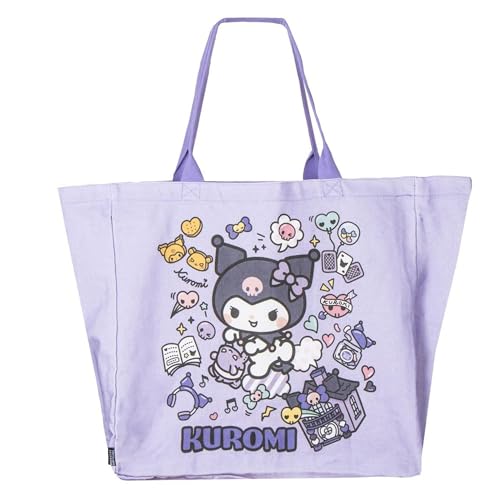 Kuromi Leichte und praktische Einkaufstasche Stofftasche mit Kuromi Design wiederverwendbar und angenehm zu tragen