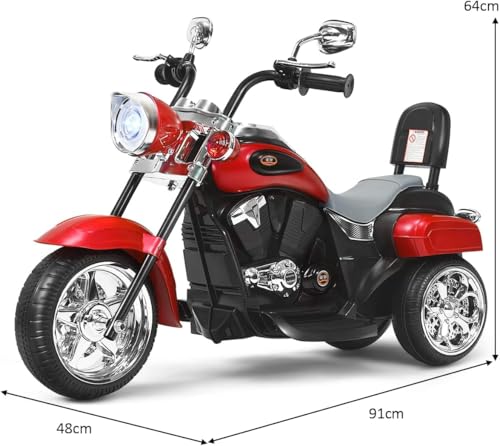 FANTASK 6V Elektro Motorrad Kinder 2,5-3 km/h, Geschwindigkeit KinderMotorrad mit verstellbaren Scheinwerfer Rot, Dreirad Elektromotorrad mit Sound, Hupe, Rückspiegel, Pedale – Bild 8
