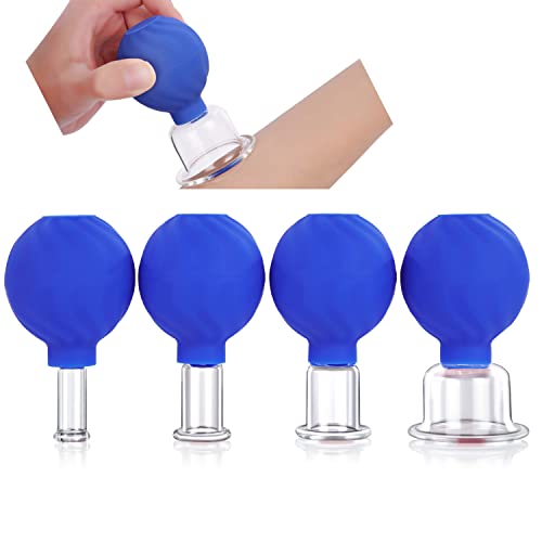 4 Size Facial Cupping Therapy Set Glass, Eye Face Silicone Vacuum Massage Anti Cellulite Cup - Cupping Massage Therapy, for Beauty Body Cup Lymphatic Fascia Massager