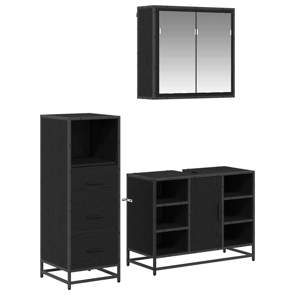 Juego de baño de 80 x 33 x 60 cm, color negro roble, armario con espejo, armario para lavabo, moderno y ahorro de espacio