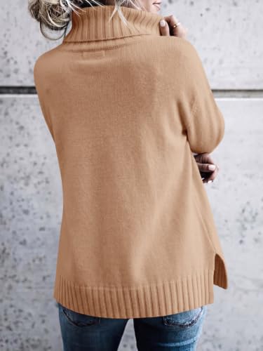 Image of FISACE Womens Oversized Turtleneck Pullover Sweater Cable Knit Sweater Tops