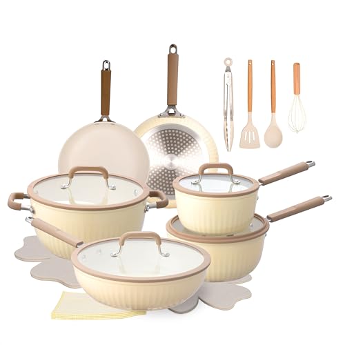 ONGIFT 22Pcs Pots and Pans Set Non Stick, Ceramic Nonstick Cookware Set, Kitchen Induction Pots and...