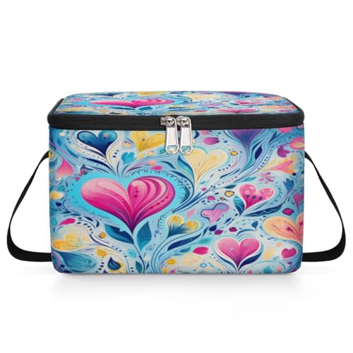 Colorful Love Valentine's Day Lunch Bags for Women Men 9 Cans, Hot & Cold Food Delivery Bag Insulated Grocery Bag Insulated Lunch Box Cooler Bag for Office Work Picnic Beach