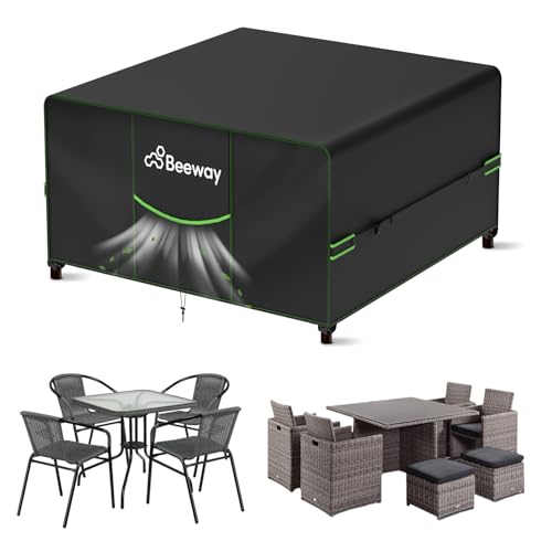 BEEWAY Garden Furniture Cover With Air Vent, Waterproof Patio Rattan Sofa Table Chair Set Cover - 420D Oxford Fabric, Windproof - 150x150x73cm option