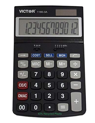 Victor 1180-3A 12-Digit Standard Function Calculator, Battery And Solar Hybrid Powered Adjustable Angle Lcd Display, Great For Home And Office Desks, Black #TOP5