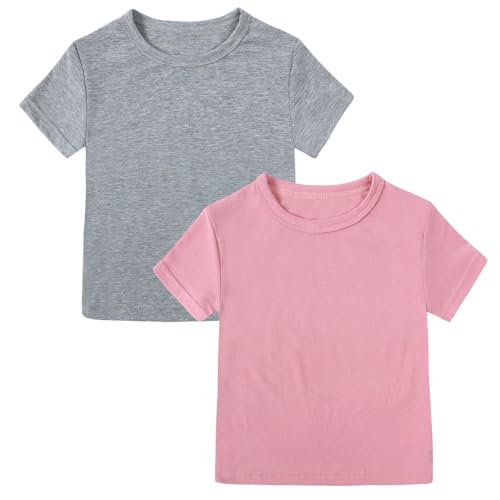 Image of Kids Tales Little Boys Girls Solid Color Short Sleeve Pullover T-Shirt | 12 Months - 4 Years, Round Neck, Solid Color, Short Sleeve, Soft Material, Casual Daily Wear, Sport Wear