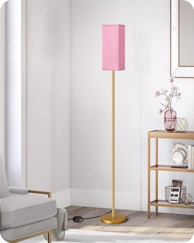 Image of Floor Lamp, Pole with Foot Switch, Modern Standing Lamp Lampshade, Minimalist Freestanding Lamp (Bulb Not Included), for Living Room, Bedroom Office ETL Listed, Gold and Pink DP07LD05