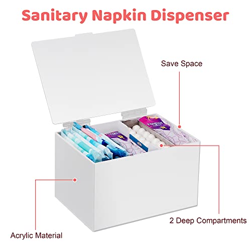 ChengFu Acrylic Sanitary Napkin Storage Container, Sanitary Napkin Holder,Pad Holder for Period, Pad Holder for Women Bathroom, Pad and Tampon Holder for Bathroom, Sanitary Napkin Dispenser, White