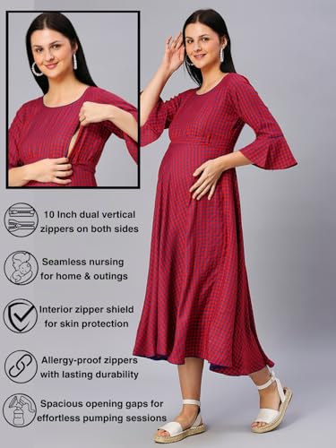 Image of DUMMY SHAPE Feeding Kurtis for Women Cotton Blend | Floral Pregnancy Flare Kurta with Dual Nursing Zippers to Pre & Post Partum | Maternity Dresses | Gifts for Pregnant Woman