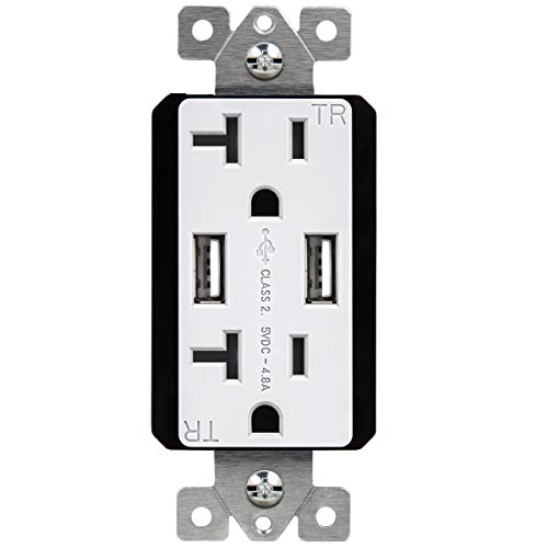 TOPGREENER 4.8A High Speed USB Outlet Wall Charger, 24W, 20A TR Receptacle Compatible with iPhone SE/11/XS/XR/X/8, Samsung Galaxy S20/S10/S9/Note, LG, HTC & More, TU22048A-W, White