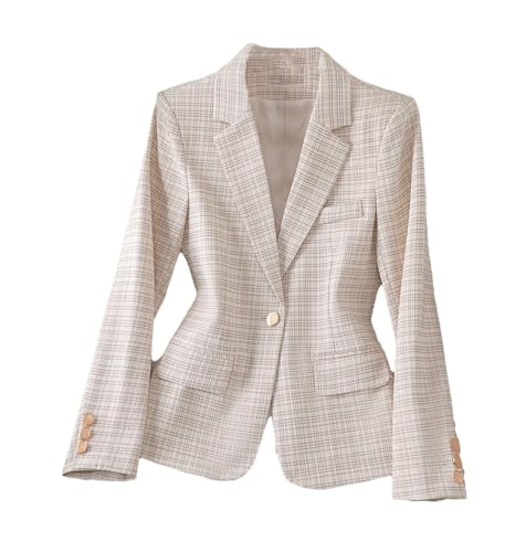 Long Sleeve Women Plaid Blazer Autumn Winter Business Work Wear Slim Formal Jacket