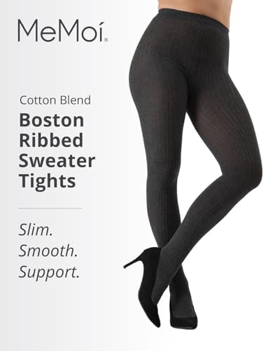 Image of MeMoi Boston Ribbed Cotton Sweater Tights, Warm Opaque Winter Tights