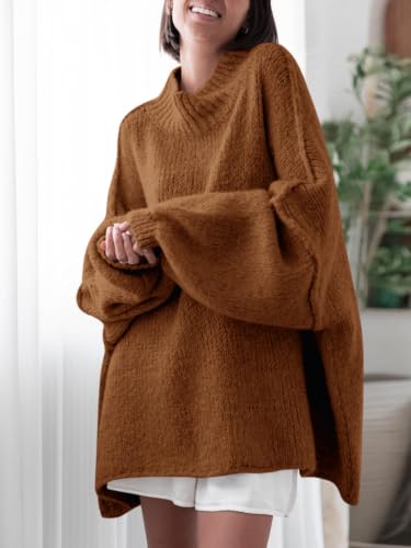 Image of Saodimallsu Womens Oversized Sweaters Mock Neck Batwing Long Sleeve 2026 Fall Trendy Ribbed Knit Casual Tunic Sweater