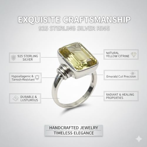 Bague en argent et quartz citron véritable taille rectangle style lunette - 3