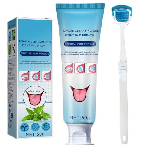 Fresh Mint Tongue Cleaner Gel Kit - Includes Tongue Brush, Scraper - Reduces Bad Breath, Promotes Mouth Health - Classic Design