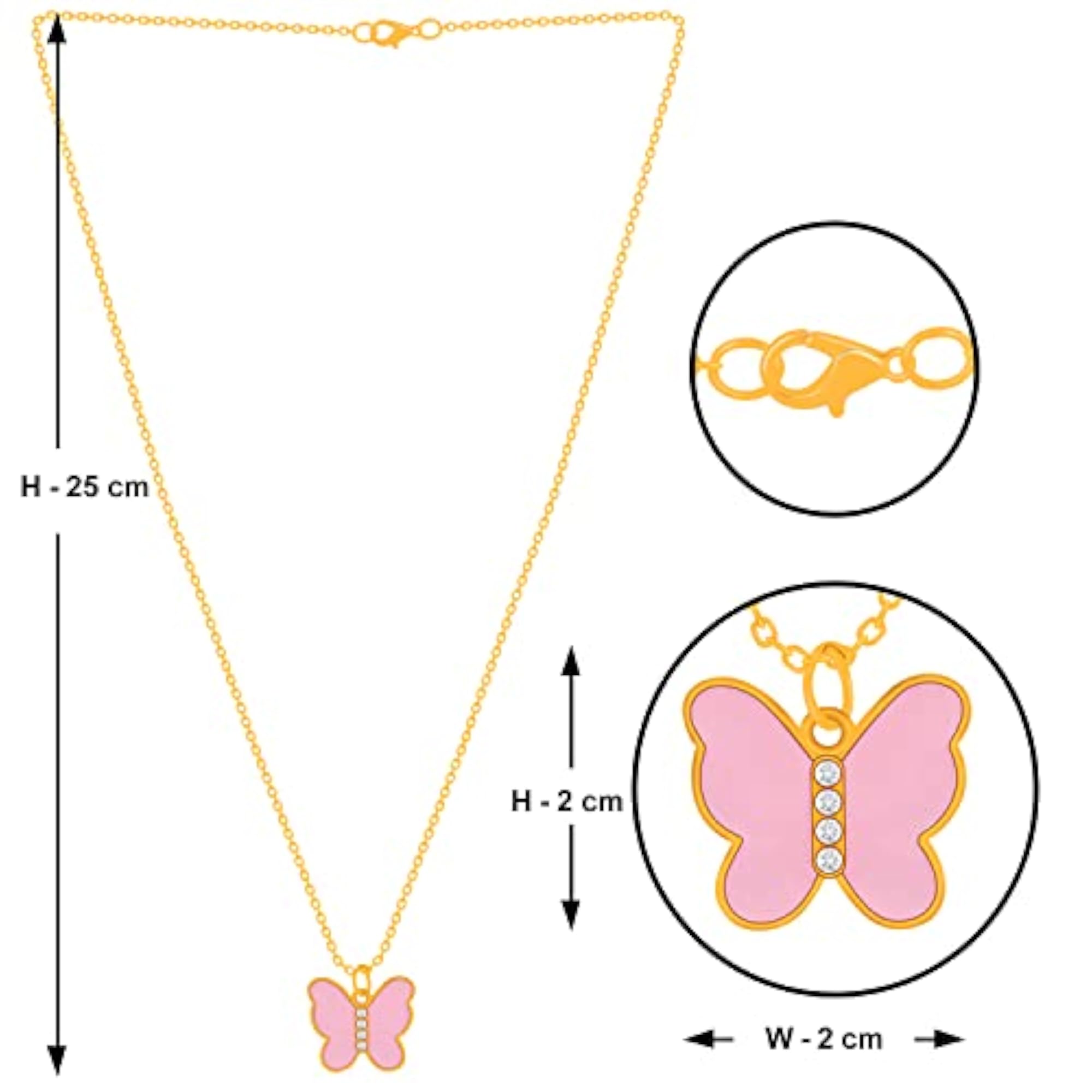 Women's Red & Peach Butterfly Gold Plated Pendant Necklace Chain