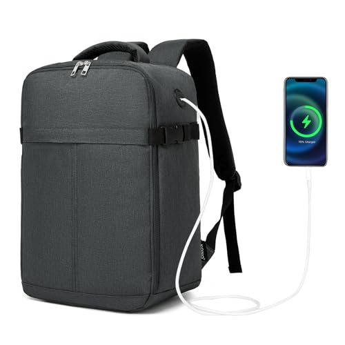 Kono Mochila Viaje Cabina Avion 40x17x25 para Ryanair, Equipaje de Mano Impermeable con Puerto USB, Antirrobo, Correa para Maleta, Bolsa Maleta Cabina para Trabajo y Universidad, Hombre Mujer Gris