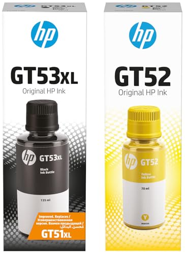 Image of HP Combo GT53XL 135-ml Black Original Ink Bottle GT52 70-ml Yellow Original Ink Bottle