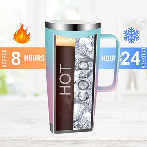Pizkiru 20 Oz Vacuum Insulated Coffee Cup With Ceramic Coating Inside,No Metallic Taste,Leak Proof,Stainless Steel Thermal Mug, Travel Coffee Tumbler With Handle, Lid And Straw,Dishwasher Safe, #TOP2