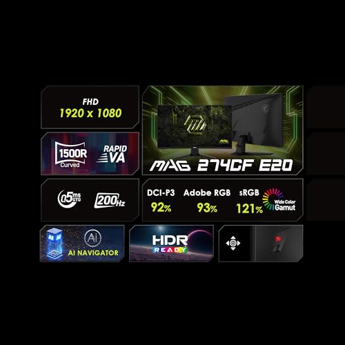 Image of msi MAG 274CF E20 27-inch 1920 x 1080 (FHD) Gaming Monitor, 200Hz, AMD FreeSync Premium, HDMI, DisplayPort, VESA, Tilt Adjustable, 0.5ms, Black