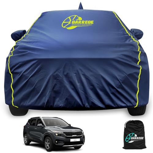 Image of Waterproof Car Body Cover Compatible with Kia Seltos with Mirror & Anteena Packets Dust Proof & Belt with Elastic All Weather Protection Navy Blue Colour Custom Fit.