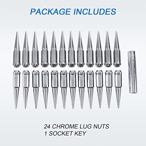 CARMOCAR 24 PCS Spike Lug Nuts 14x1.5 for Chevy Silverado Tahoe 4.4" Tall w/Key Chrome by CARMOCAR - Used condition - Image 6