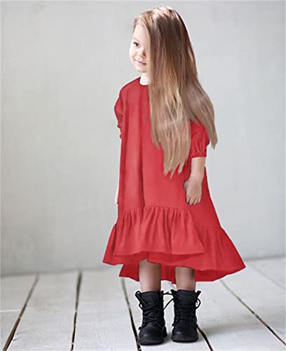 Vestido infantil para o dia a dia para meninas, manga comprida, liso, irregular, vestido de princesa