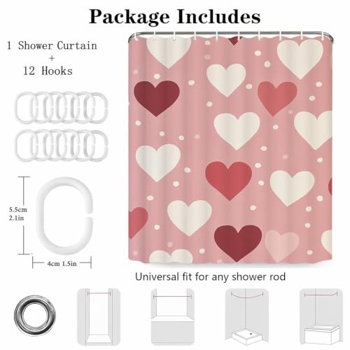 Rideau de douche 140x180 rose en polyester avec ourlet lesté et 12 crochets - 5